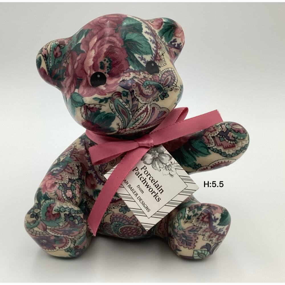 Vintage Joan Baker Designs Porcelain Patchworks Teddy Bear Figurine